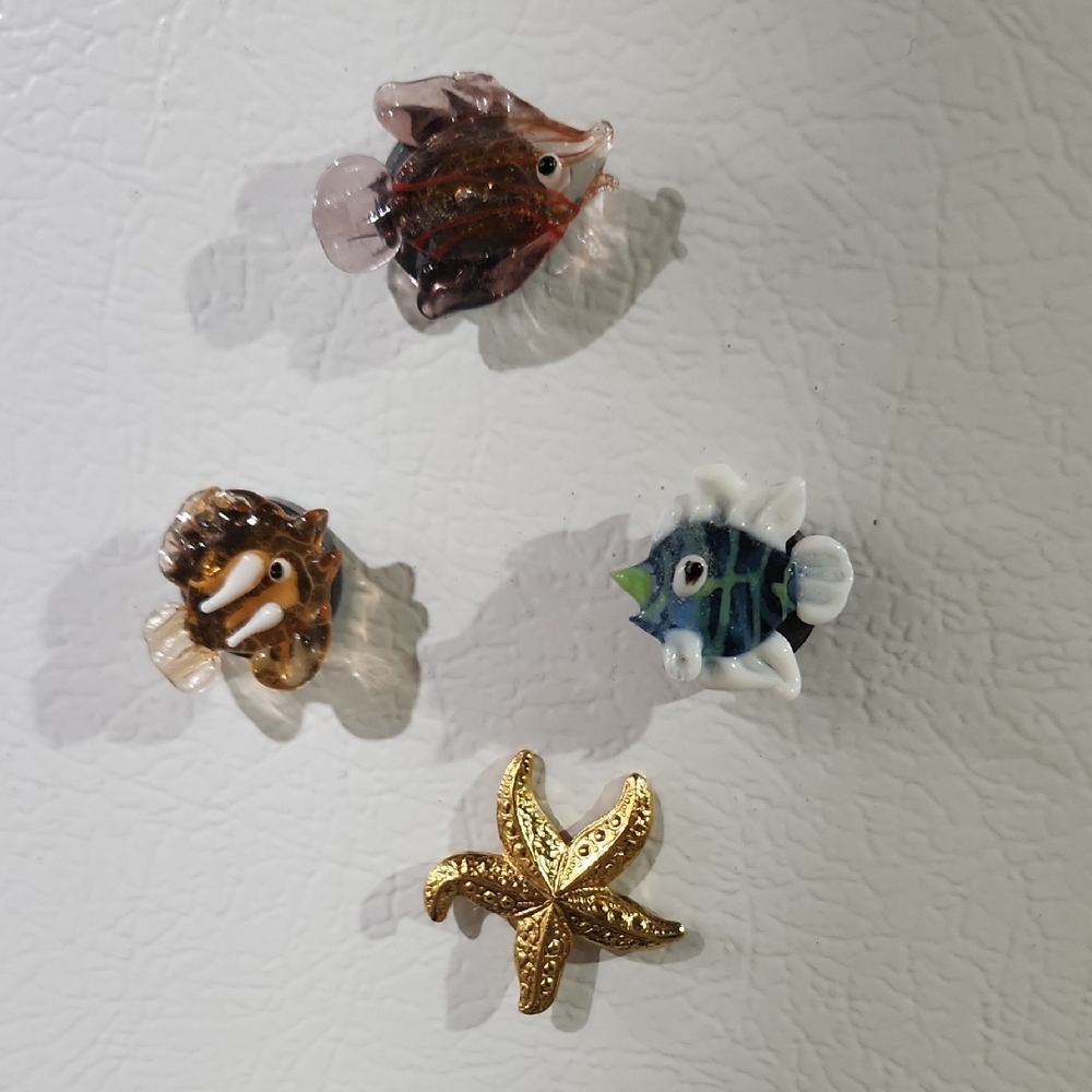 Handmade/Repurposed Glass Fish and Starfish Magnets